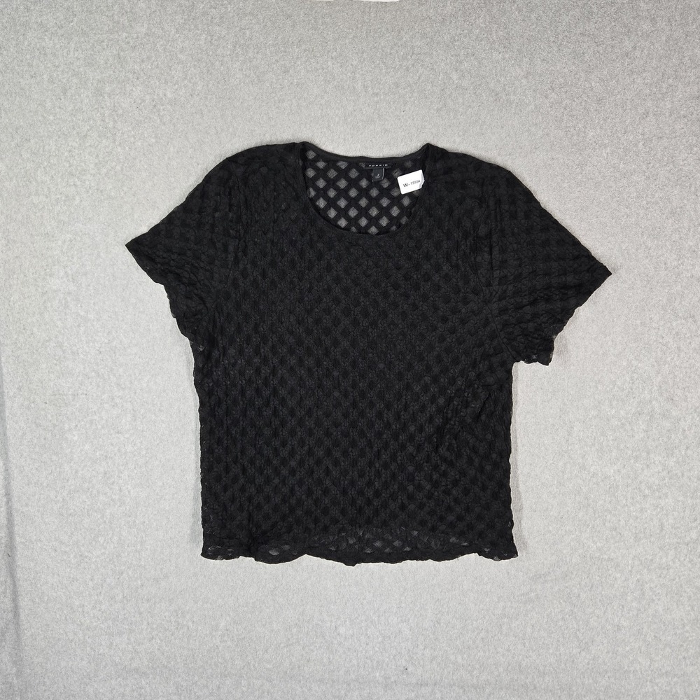 Torrid Women Blouse 2 Black Cotton Nylon Geometric Crew Neck Pullover Sheer